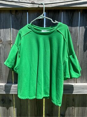 crown & ivy Bright Green Ruffle Sleeve Tee